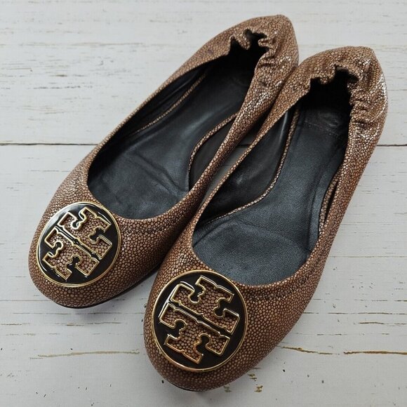 Tory Burch Reva Coconut Brown Stingray Leather Ballet Flats Womens Size‎ 8 - Picture 2 of 12